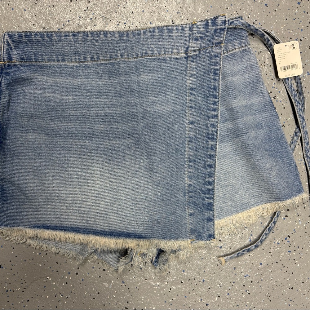 Denim Wrap Skirt with Frayed Hem